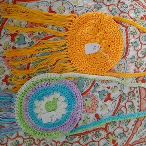 Handmade Crochet Circle Bags - Orange and Multicolor